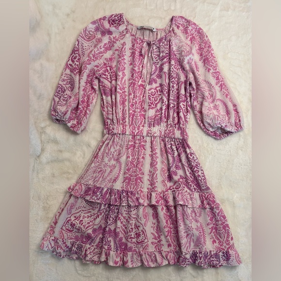 Zara Romantic Flirty Pink & White Paisley Layered Linen Mini Dress- size XS - Picture 4 of 16